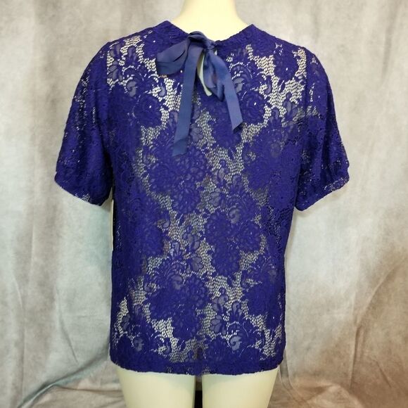 Halogen Blue Sheer Floral Blouse Size Small‎ - Picture 5 of 7